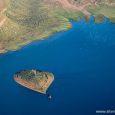 View to heart shaped island from above in Lake Argyle in Kimberley, Western Australia