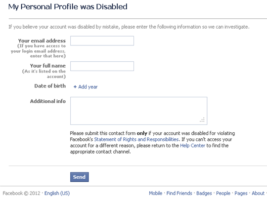 Disabled Facebook profile