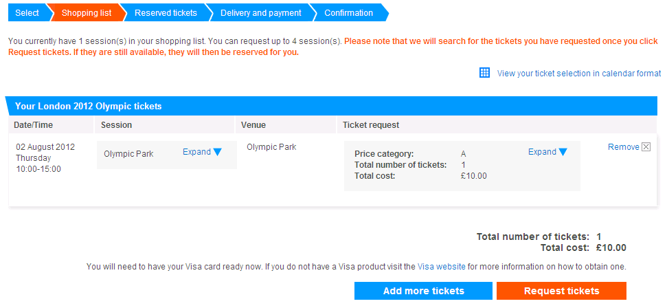 London olympic games. Tickets request
