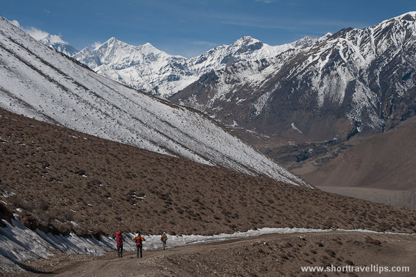 hikers in Himalayas, Kagbeni, Nepal