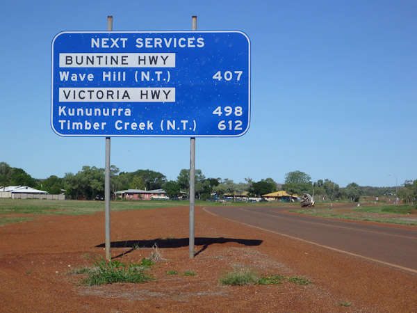 Road sign about next services near Western Australia/Northern Territory border