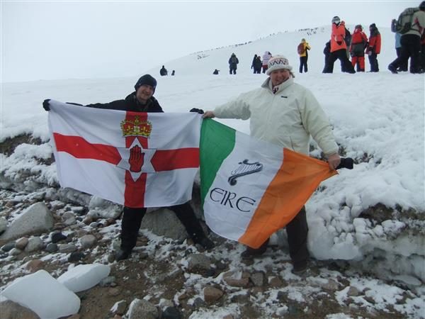 Northern Ireland and Republic of Ireland flags in Antarctica